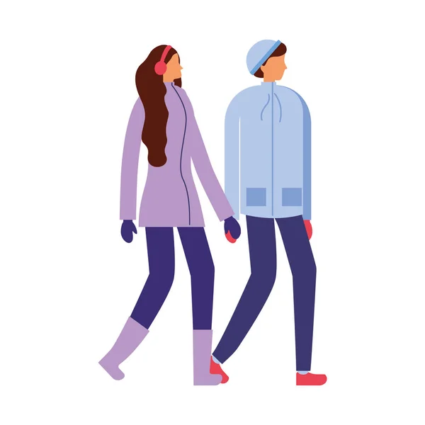 Couple tenant la main avec des vêtements d'hiver — Image vectorielle