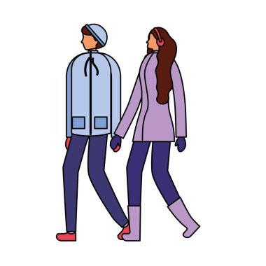 kış giysileri ile elele çift