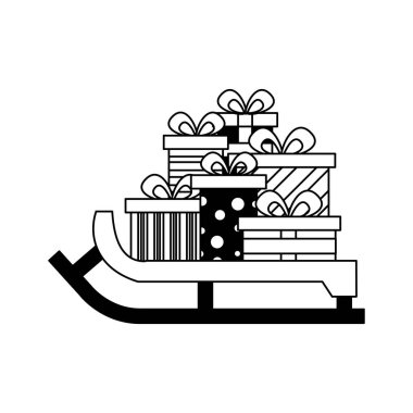 kızak Noel hediyeleri kış beyaz arka plan üzerinde