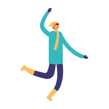 mutlu adam kış giysileri ile atlama