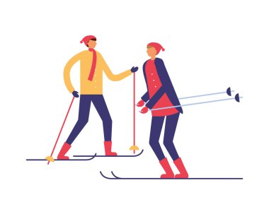 iki adam kış sezonunda kayak pratik