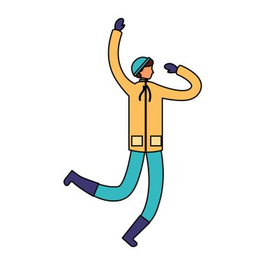 mutlu adam kış giysileri ile atlama