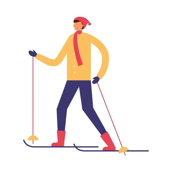 Людина з лижами в зимовий сезон — стоковий вектор