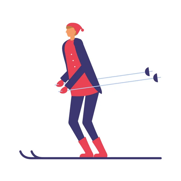 Людина з лижами в зимовий сезон — стоковий вектор