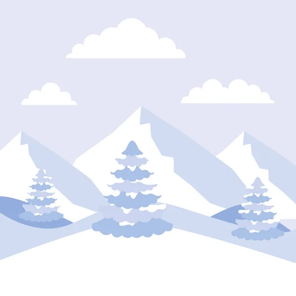 Inverno paisagem montanhas alpes e pinheiros — Vetor de Stock