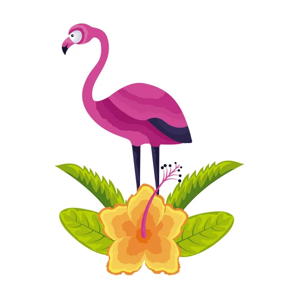 Exotique flamant rose oiseau fleur tropical — Image vectorielle