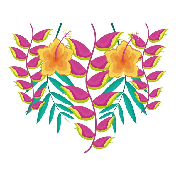 ハイビスカスの花とヘリコニア熱帯の葉します。 — ストックベクタ