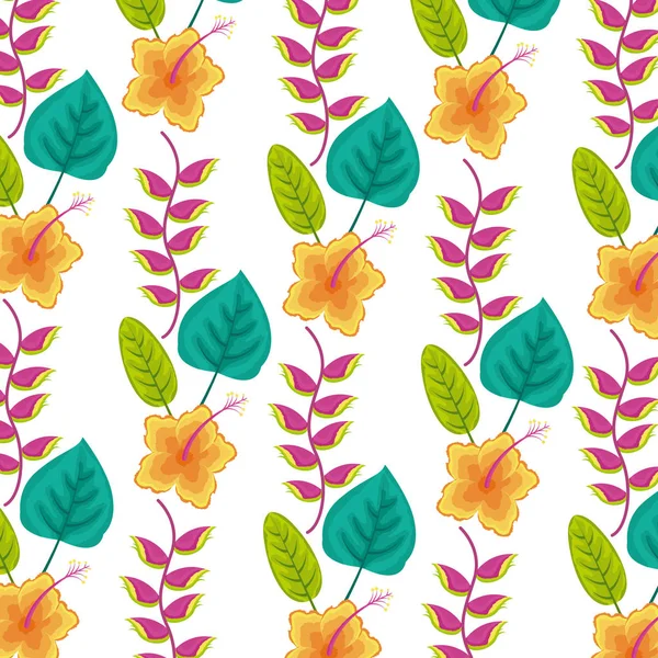 Цветочный гибискус экзотические листья тропического фона — стоковый вектор