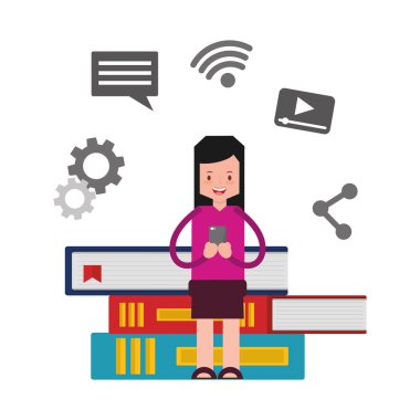 telefon kullanan kadın sosyal medya kitaplar