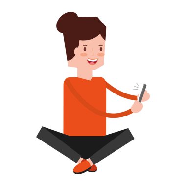 mobil sosyal medya vektör çizim kullanan kadın