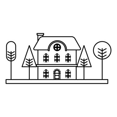 Beyaz arka plan üzerinde ağaçlar ile ev