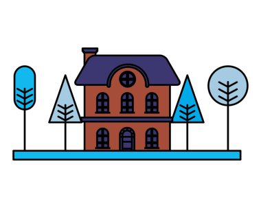 Beyaz arka plan üzerinde ağaçlar ile ev