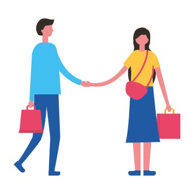 Alışveriş torbaları ile elele Çift