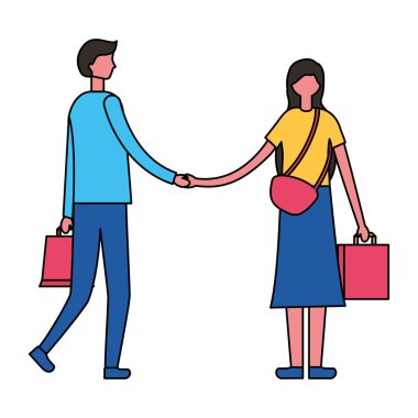Alışveriş torbaları ile elele Çift