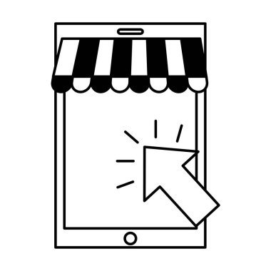 Mobil e-ticaret online satın alma vektör çizim tıklatın 