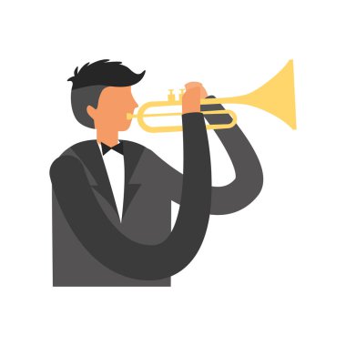 adam ayakta oynarken trompet enstrüman