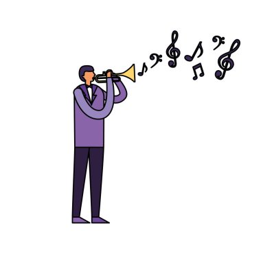 adam ayakta oynarken trompet enstrüman