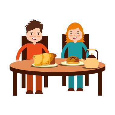 Erkek ve kız yemek kahvaltı