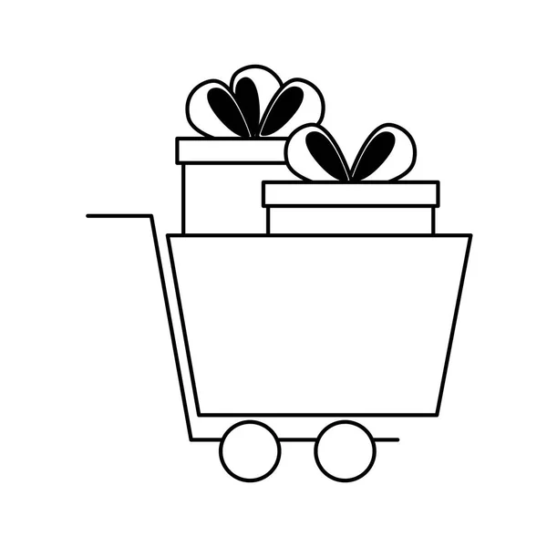 Carrito Compra Línea Cajas Regalo Vector Ilustración — Vector de stock