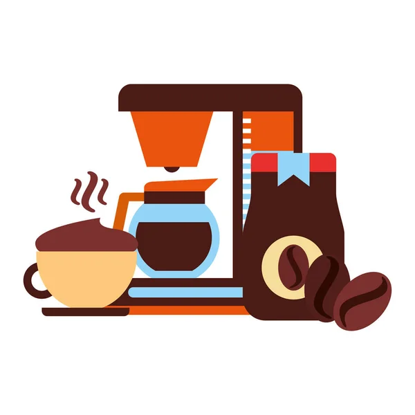 Kaffebryggare maskin burk frön och cup — Stock vektor