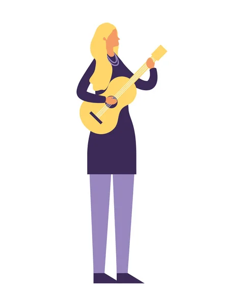 Femme Debout Jouant Guitare Musique Vecteur Illustration — Image vectorielle