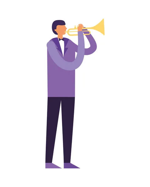 Homem de pé tocando instrumento de trompete — Vetor de Stock