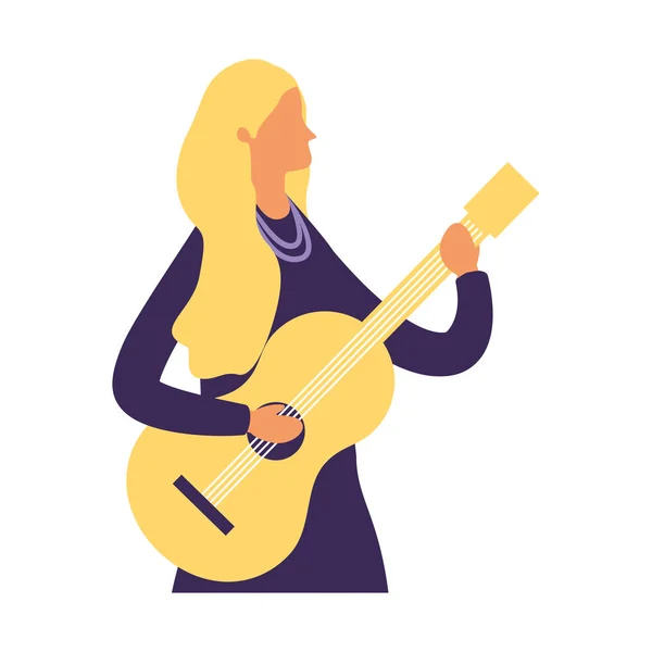 Жінка стоїть граючи гітарну музику — стоковий вектор