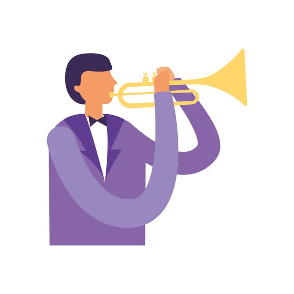 Hombre de pie tocando trompeta instrumento — Vector de stock