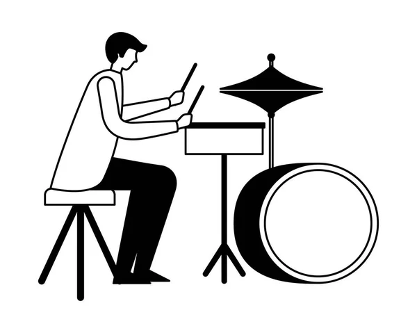 Baterista Músico Hombre Orquesta Instrumento Vector Ilustración — Archivo Imágenes Vectoriales