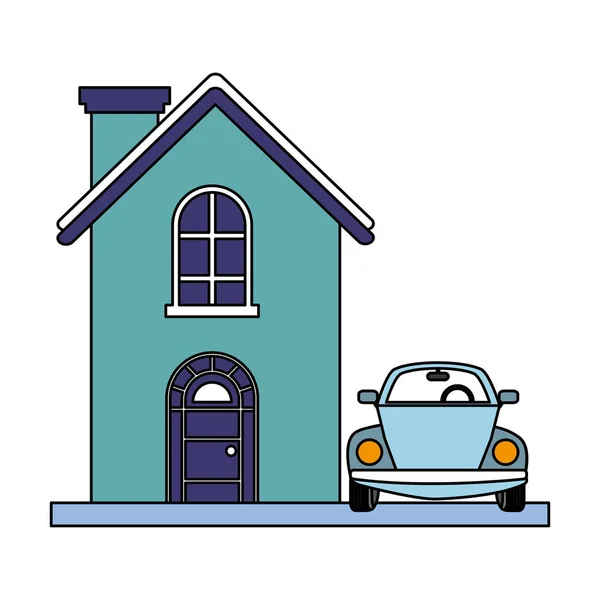 Дом и автомобиль на белом фоне — стоковый вектор