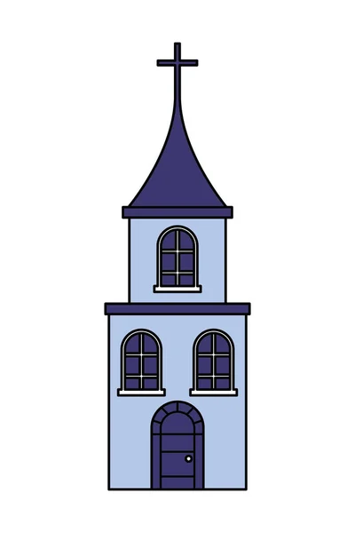 Iglesia cruz edificio sobre fondo blanco — Vector de stock