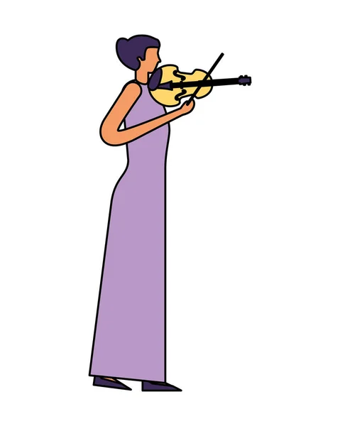 Mujer de pie tocando música de violín — Vector de stock