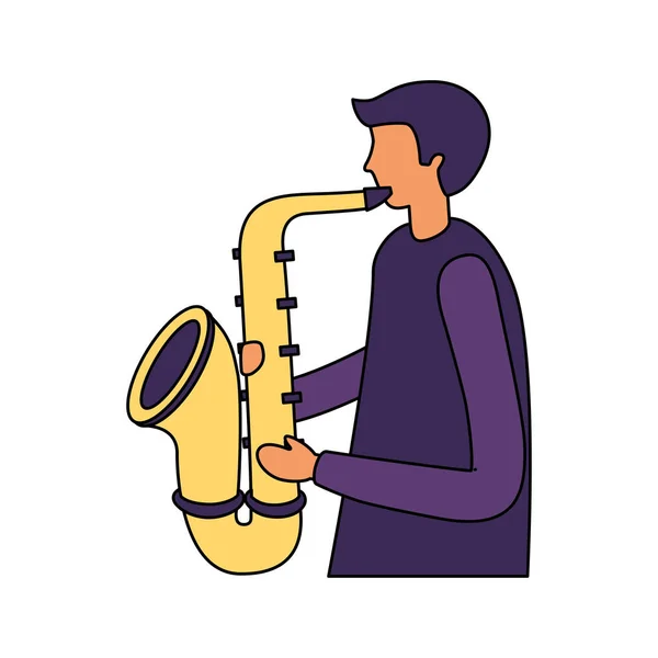 Homem com instrumento de orquestra de saxofone — Vetor de Stock