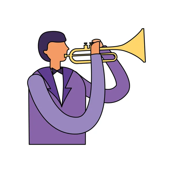 Adam ayakta oynarken trompet enstrüman — Stok Vektör