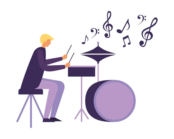 Baterista músico hombre orquesta instrumento — Vector de stock