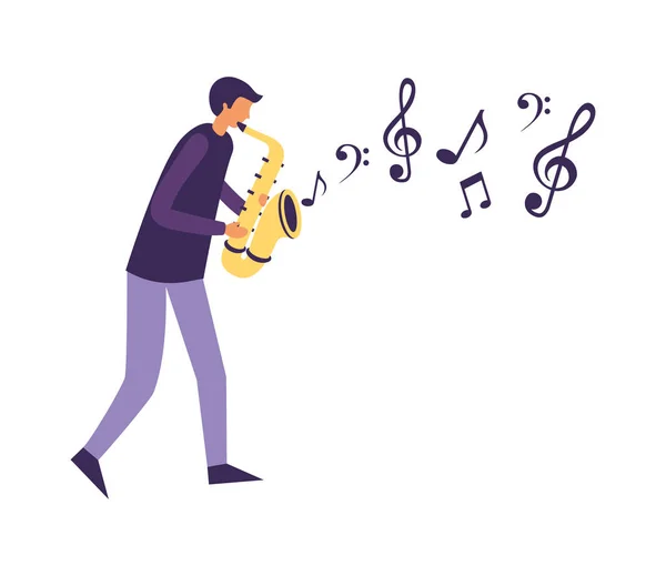 Man met saxofoon orkest instrument — Stockvector