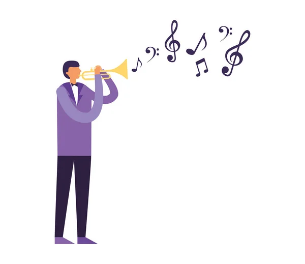 Homme debout jouer de la trompette instrument — Image vectorielle