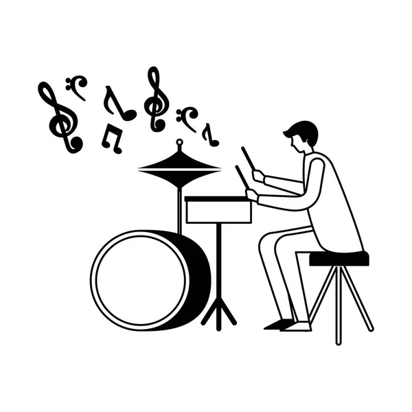 Drummer muzikant man orkest instrument — Stockvector