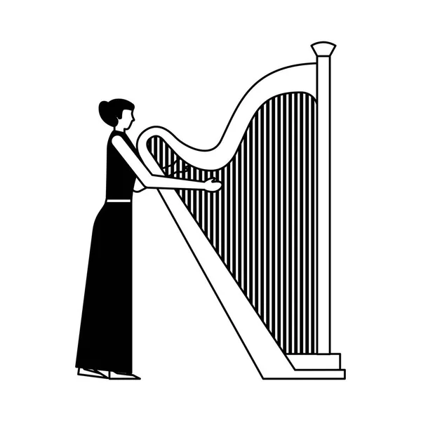 Woman playing classic harp instrument — Stock Vector