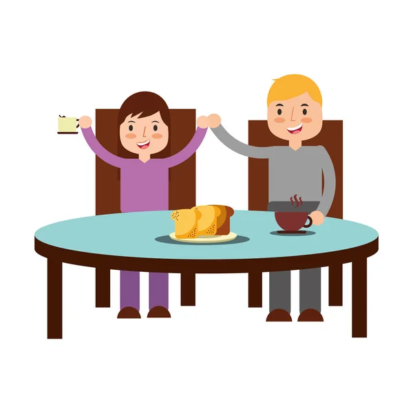 Boy and girl eating breakfast — Stock Vector
