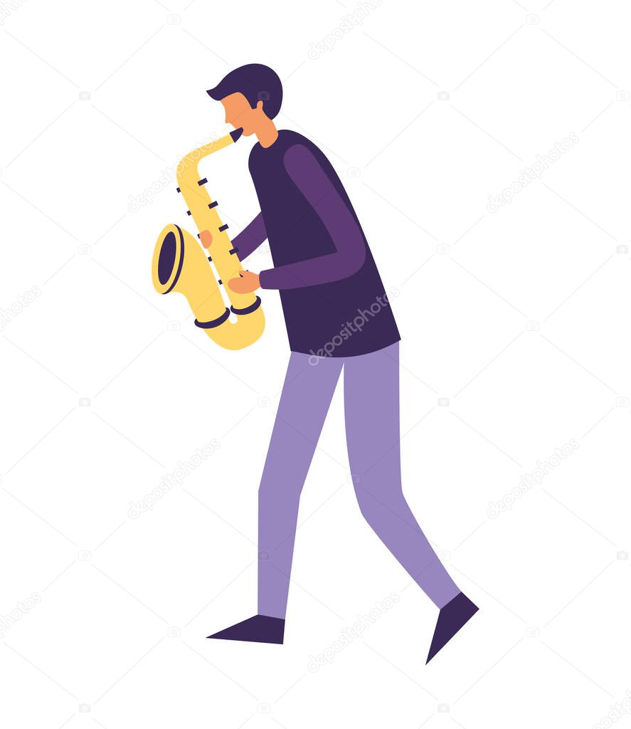 man with saxophone orchestra instrument