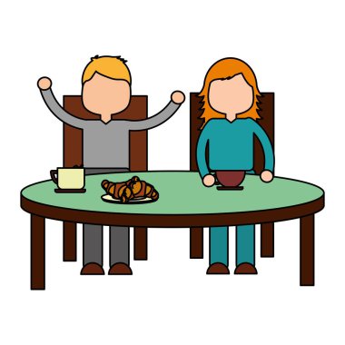 Erkek ve kız kahvaltı illüstrasyon vektör