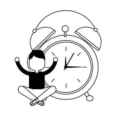 vektör çizim saat alarm uyan oturan çocuk