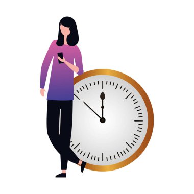 saat yuvarlak saatin yanında kullanan kadın