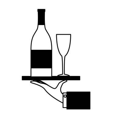 şişe şampanya ve cam tutan el