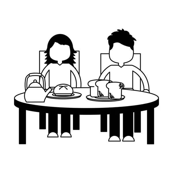 男孩和女孩吃早餐 — 图库矢量图片