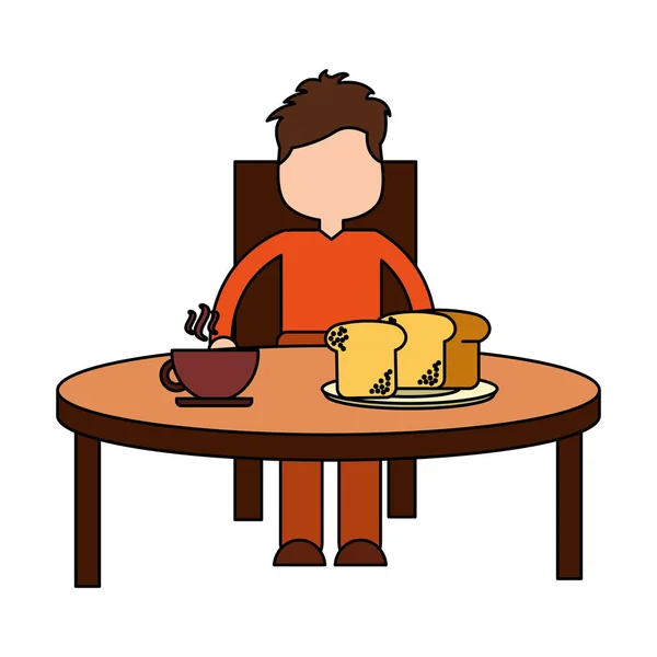 Мальчик завтракает за столом — стоковый вектор