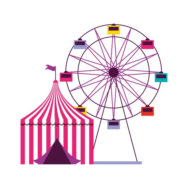 Ferris wheel and tent circus carnival — Stock Vector