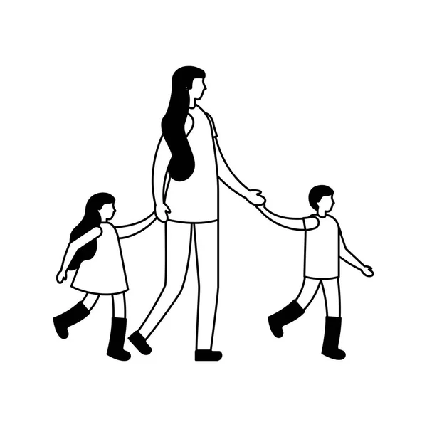 Mother holding hands her son and daughter — Stock Vector