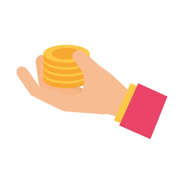 Hand som håller hög mynt pengar koncept — Stock vektor